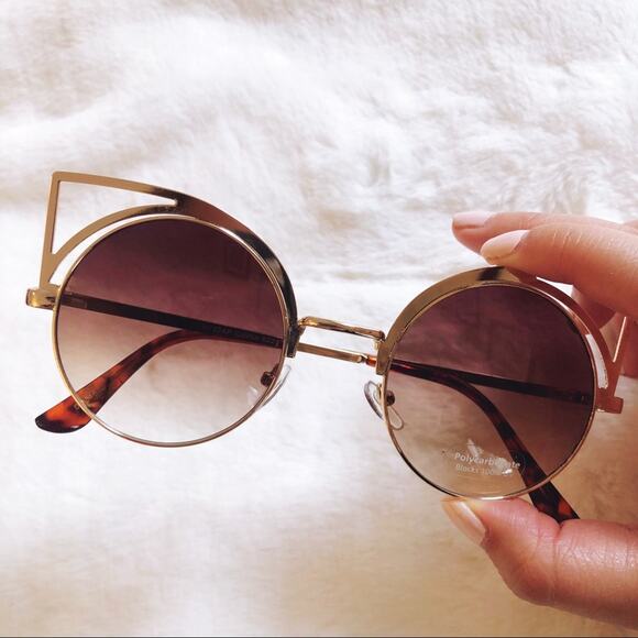 Mia Gold Cat Eye Retro Round Tinted Sunglasses - Picture 4 of 11